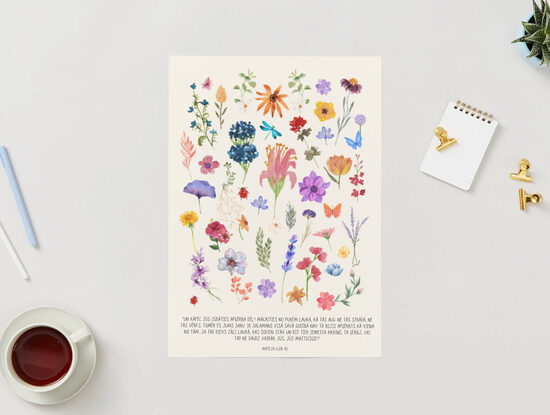 Par puķēm - digitālais plakāts | Mateja 6:28-30